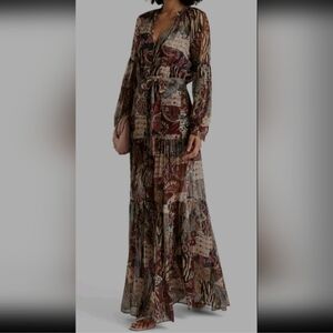 Veronica Beard "Isra" Multicolor Long Sleeve SilkMaxi Dress